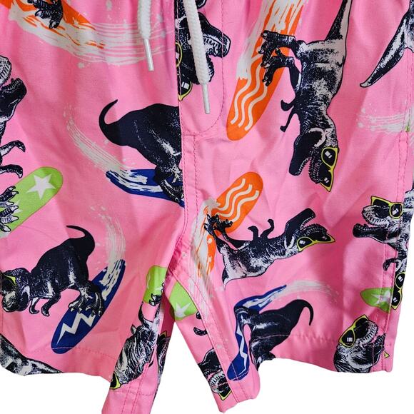 Land's End Boys Size xs Swim Trunks Pink Surfing Dinosaur Swimsuit Shorts Lined - Picture 3 of 7